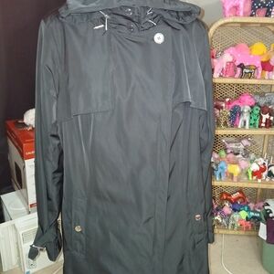 Michael Kors Black Rain Jacket Silver Accents Large Spring Rainy Gothic Hood